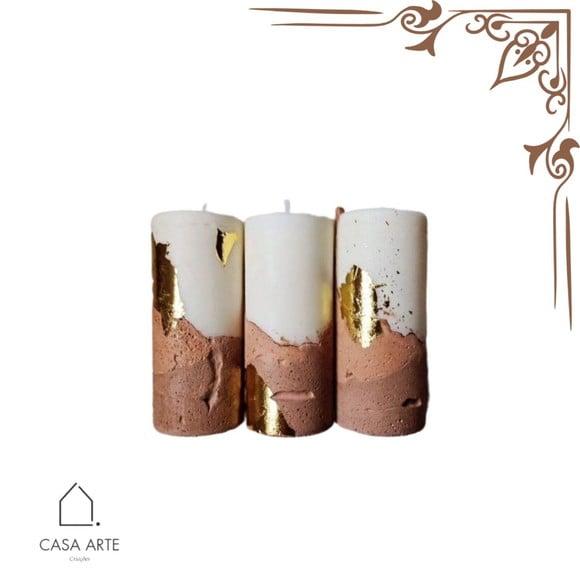 Vela Base Concreto Lembrancinha com Folha de Ouro