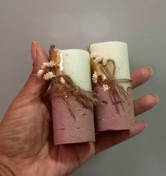 Vela Base Concreto Lembrancinha com Folha de Ouro