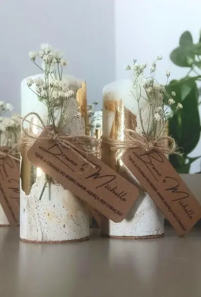 Vela Base Concreto Lembrancinha com Folha de Ouro