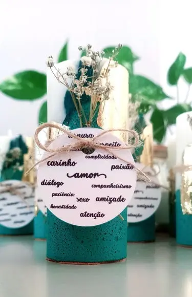 Vela Base Concreto Lembrancinha com Folha de Ouro