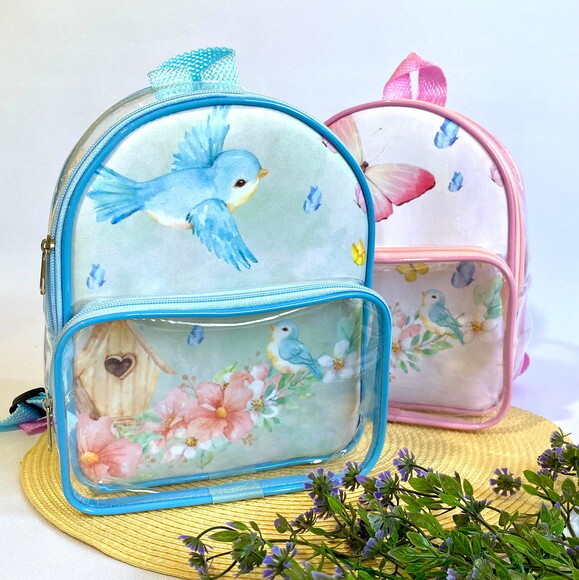 Mochila Jardim das Borboletas cristal com bolso
