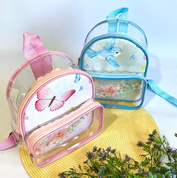 Mochila Jardim das Borboletas cristal com bolso