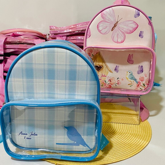 Mochila Jardim das Borboletas cristal com bolso