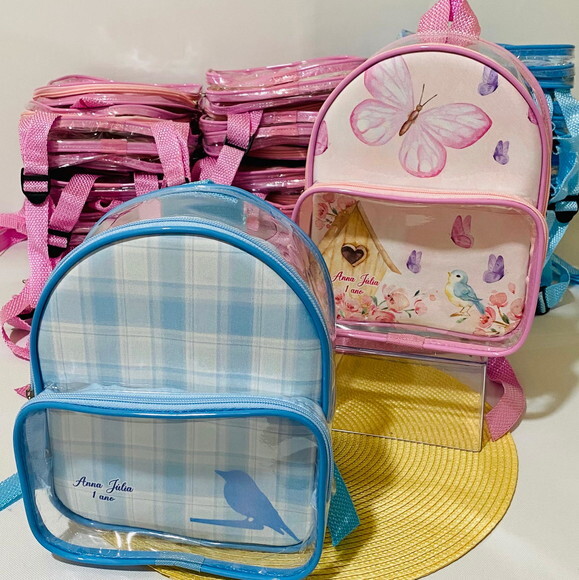 Mochila Jardim das Borboletas cristal com bolso
