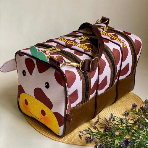 Bolsa Creche Girafa 3d com 3 Compartimentos