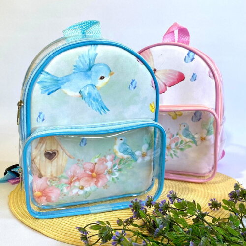 Mochila Jardim das Borboletas cristal com bolso
