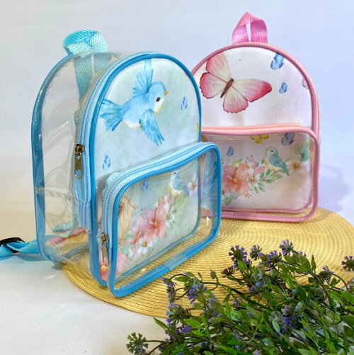 Mochila Jardim das Borboletas cristal com bolso