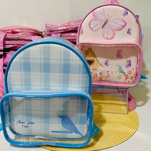 Mochila Jardim das Borboletas cristal com bolso