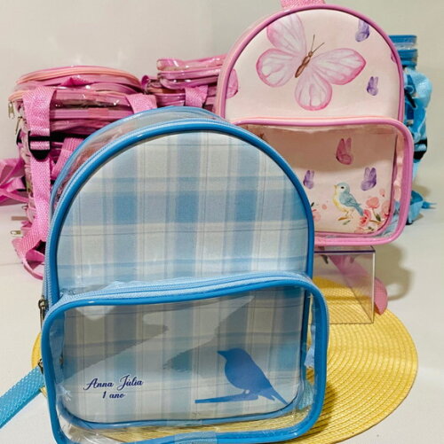 Mochila Jardim das Borboletas cristal com bolso