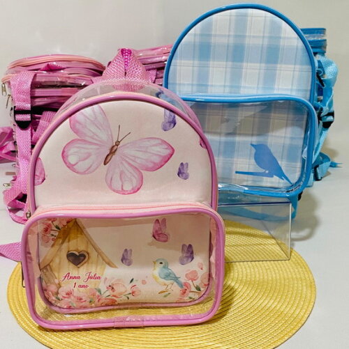 Mochila Jardim das Borboletas cristal com bolso