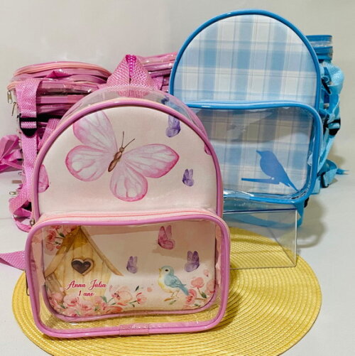 Mochila Jardim das Borboletas cristal com bolso