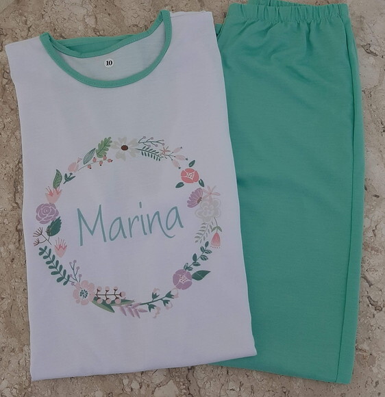 Pijama Calça Longa e Manga Curta Personalizado