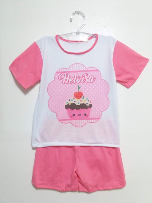 Pijama Curto Infantil Personalizado - Cupcake