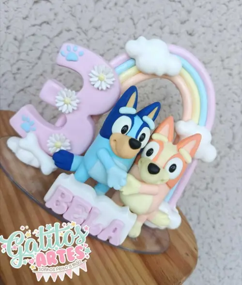 Topo de Bolo Bluey e Bingo