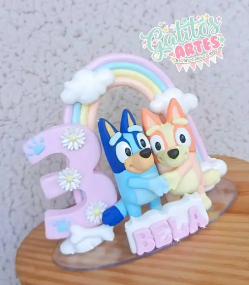 Topo de Bolo Bluey e Bingo
