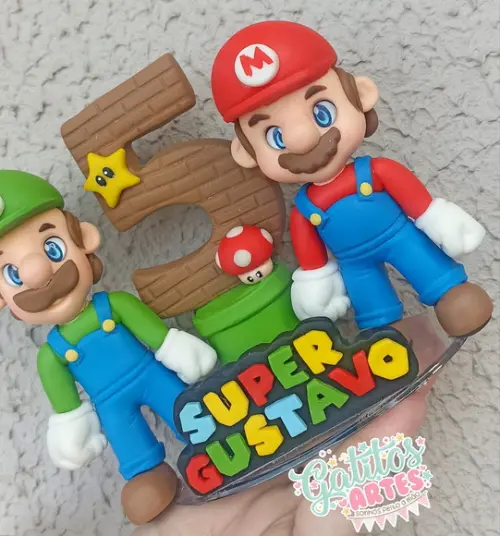 Topo de Bolo Mário e Luigi