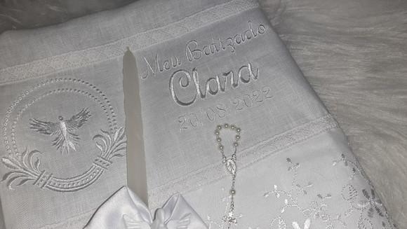 Kit Caixa e Toalha de Linho Personaliza com Vela Decorada