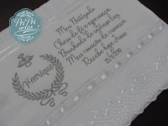 Toalha Batizado com Renda e Oração