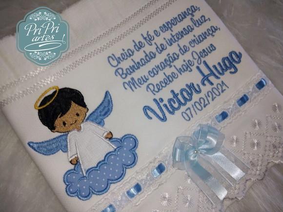 Toalha Batizado com Renda e Oração