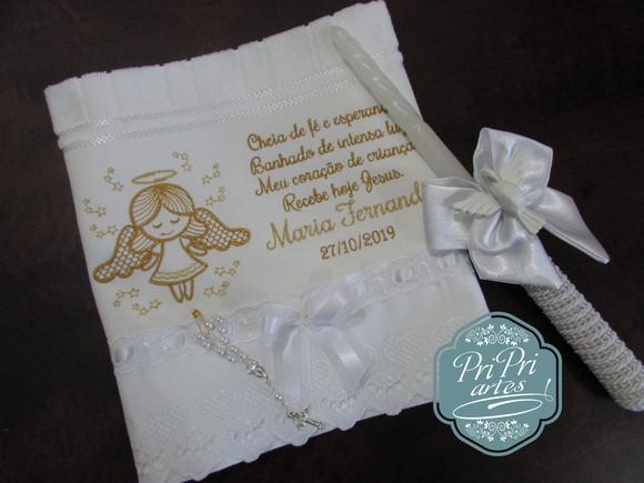 Toalha Batizado com Vela Decorada Batizado
