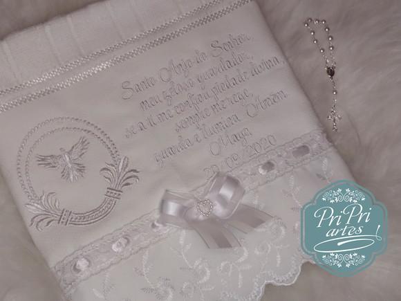 Toalha Batizado com Renda e Oração