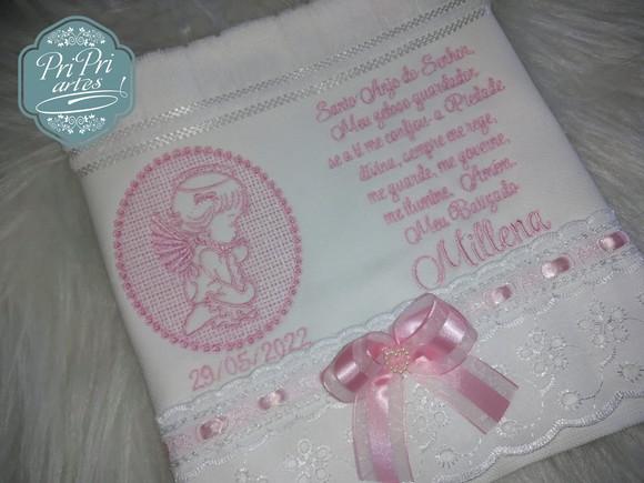 Toalha Batizado com Renda e Oração