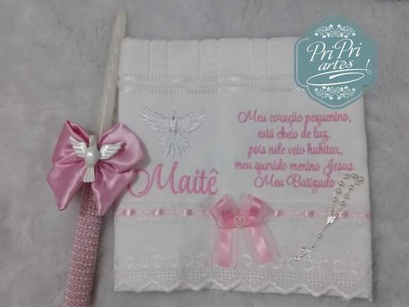 Toalha Batizado com Vela Decorada Batizado