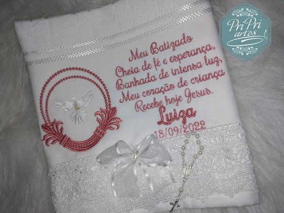 Toalha de Batizado com Renda Guipir e Oração