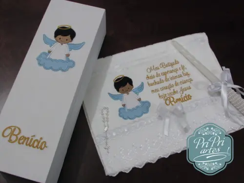 Kit Caixa, Vela e Toalha de Batizado