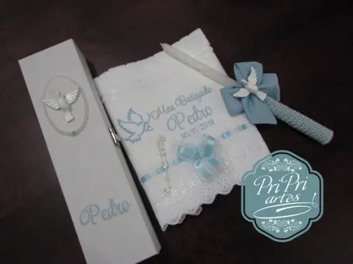 Kit Caixa, Vela e Toalha de Batizado