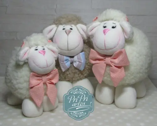 kit Família Ovelha Bola tamanho 22cm, 20cm e 15cm de altura