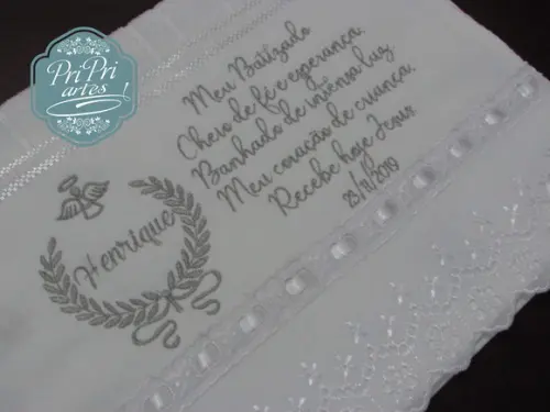 Toalha Batizado com Renda e Oração