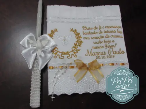 Toalha Batizado com Vela Decorada Batizado
