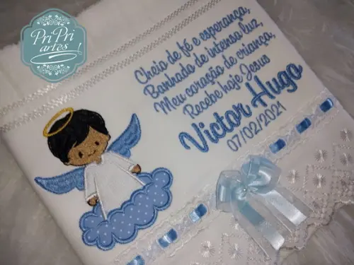Toalha Batizado com Renda e Oração