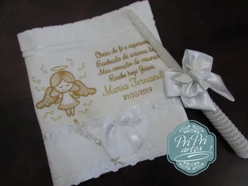 Toalha Batizado com Vela Decorada Batizado
