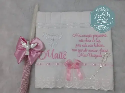 Toalha Batizado com Vela Decorada Batizado