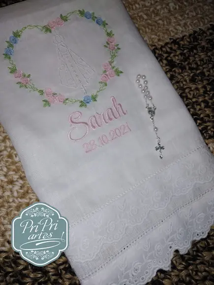 Toalha de Batizado Cambraia em Linho