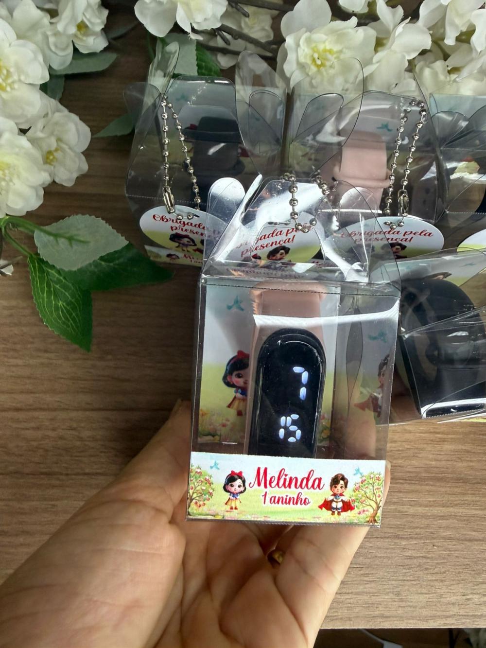 Relógio Digital Infantil com Caixinha Personalizada Branca de Ne
