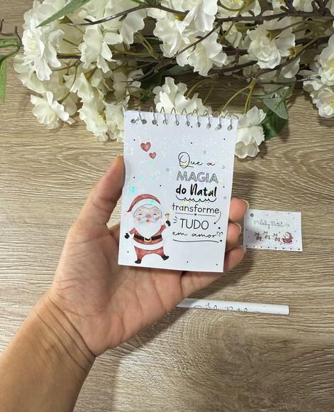 Bloquinho com Brilho Holográfico e Lápis Personalizado Natal