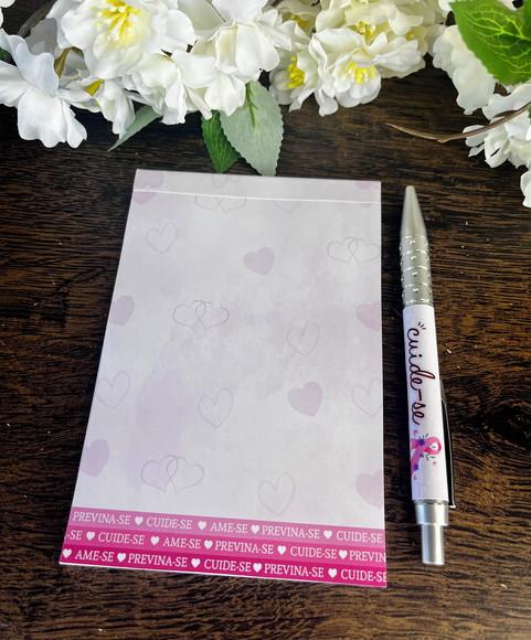 Bloquinho com Caneta Personalizado 14x10 Outubro Rosa
