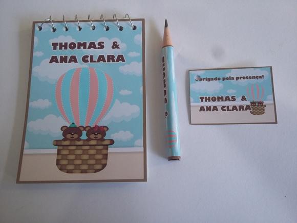 Bloquinho Personalizado com Lápis Balão Gêmeos