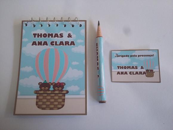 Bloquinho Personalizado com Lápis Balão Gêmeos