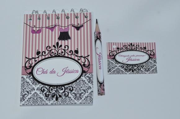 Bloquinho Personalizado com Lápis Chá de Lingerie
