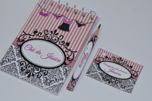 Bloquinho Personalizado com Lápis Chá de Lingerie