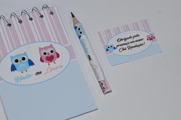Bloquinho Personalizado com Lápis Chá Revelação
