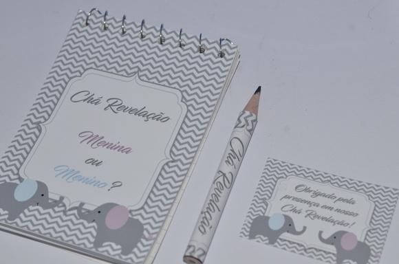 Bloquinho Personalizado com Lápis Chá Revelação