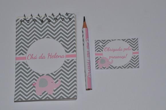 Bloquinho Personalizado com Lápis Elefantinho Chevron