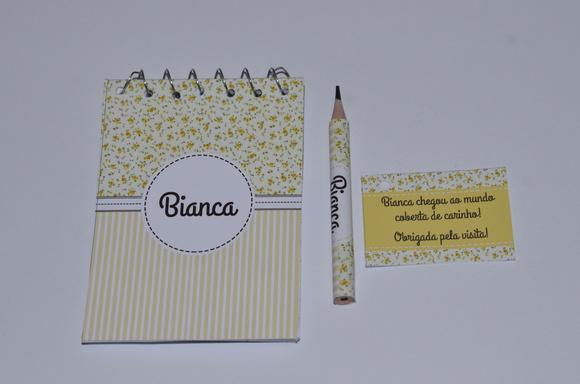 Bloquinho Personalizado com Lápis Floral Amarelo