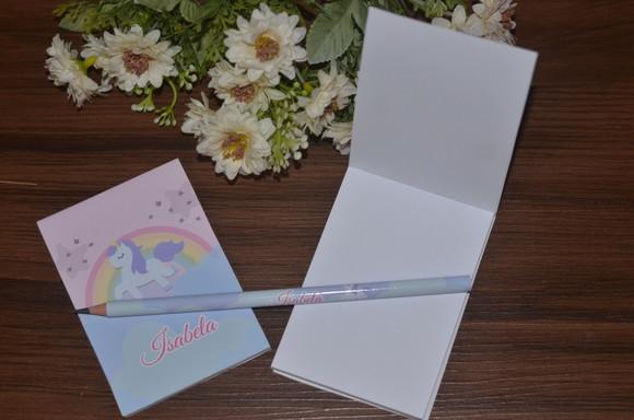 Bloquinho Personalizado com Lápis Grande Unicórnio