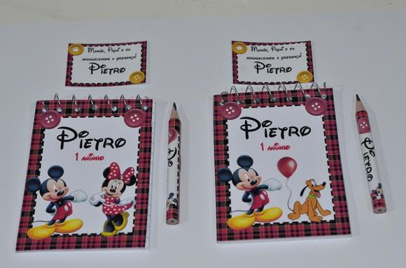 Bloquinho Personalizado com Lápis Mickey e Minnie